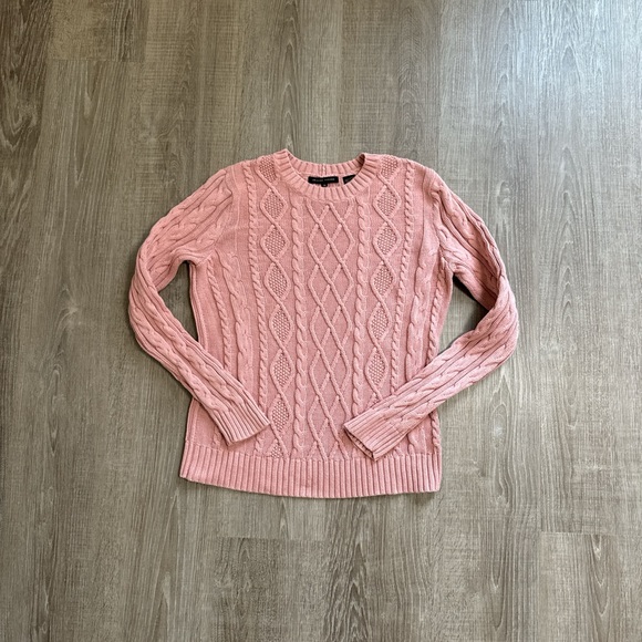 Jeanne Pierre 100% Cotton Crewneck Pink Cable Knit Sweater Long Sleeve Size M - Picture 2 of 10